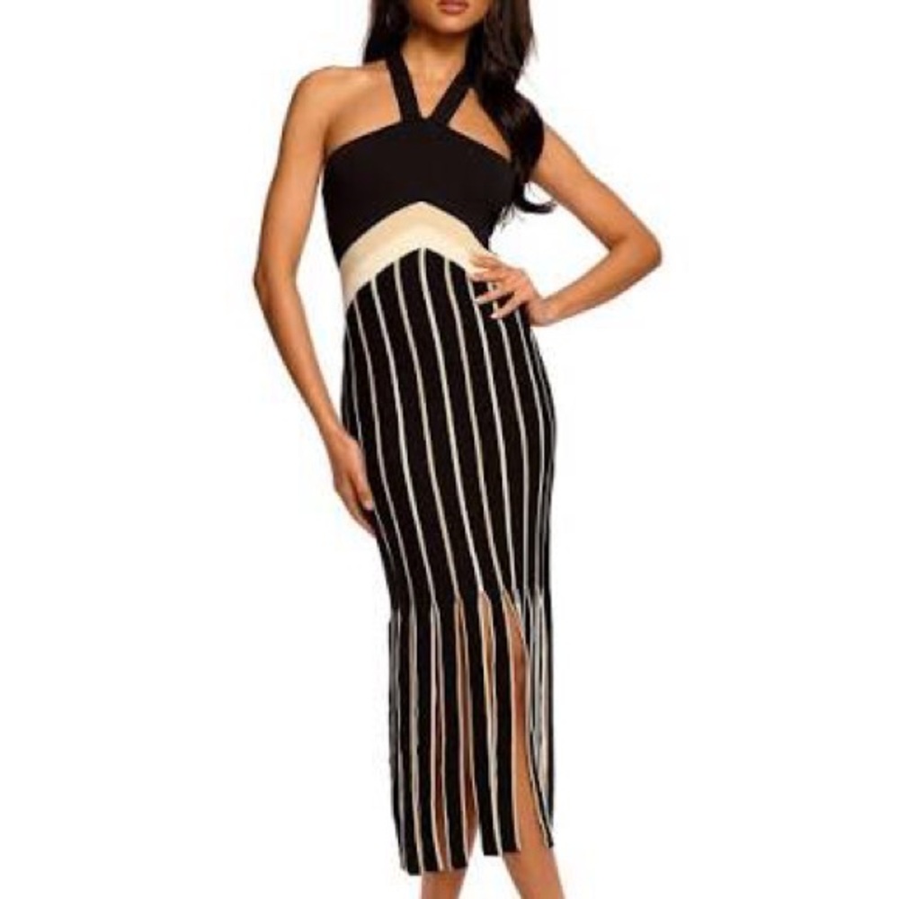 Ramy Brook Black and White Striped Campbell Dress (Halter)
